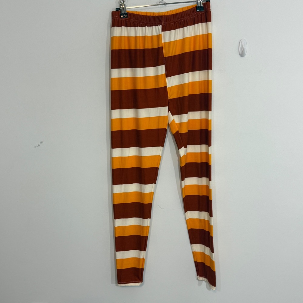 Agnes Dora Womens Leggings L Orange Brown Candy Corn Stripe Halloween Holiday